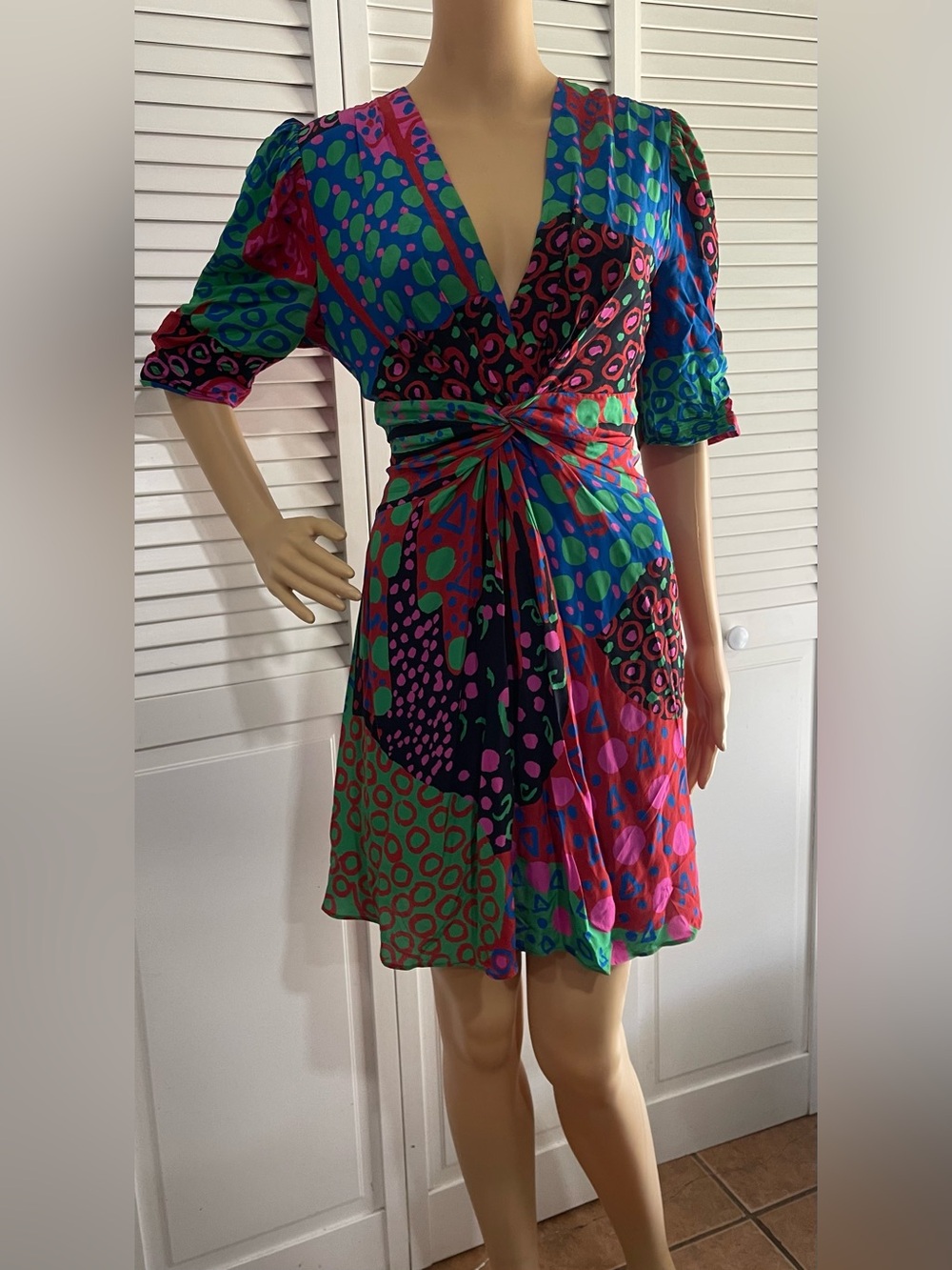Multicolor Patterned Knot-Front Wrap Dress - Picture 1 of 3